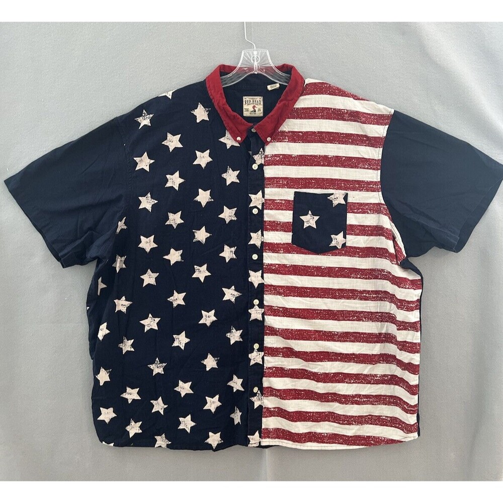 RedHead Bass Pro American Legacy USA Flag Short Sleeve ButtonUp Shirt Men 5XL BT